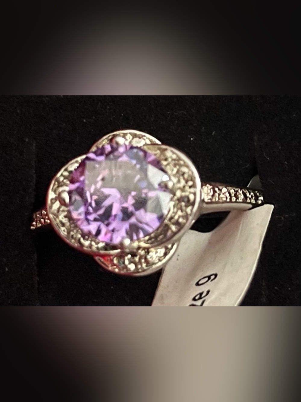 Sterling Silver Purple Crystal Halo Ring - Women Jewelry